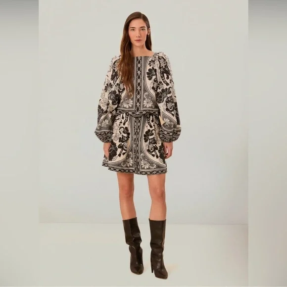 Farm Rio Off-White Flower Leopards Long Sleeve Blouse - Picture 3 of 8